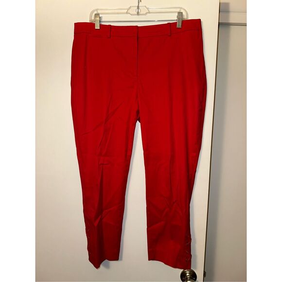 Talbots Women’s Chino Tapered Pants Solid Red Lace Up Ankle Detail 12 EUC - Picture 1 of 11